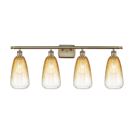 Innovations Brookhaven Almond 36in 4-Light Bath Vanity Light | Industrial Antique Brass and Amber Glass | Bathroom Vanity | 36 | Model 516-4W-AB-G480-6AM