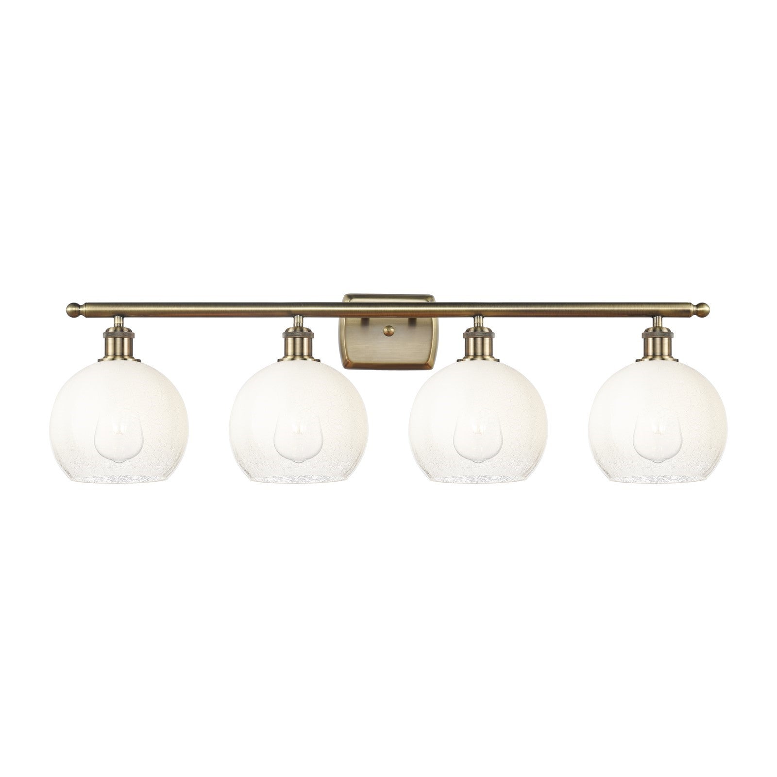 Innovations Brookhaven Globe 38in 4-Light Bath Vanity Light | Industrial Antique Brass Steel and Opal Glass | Bathroom Vanity | Model 516-4W-AB-G483-8OP