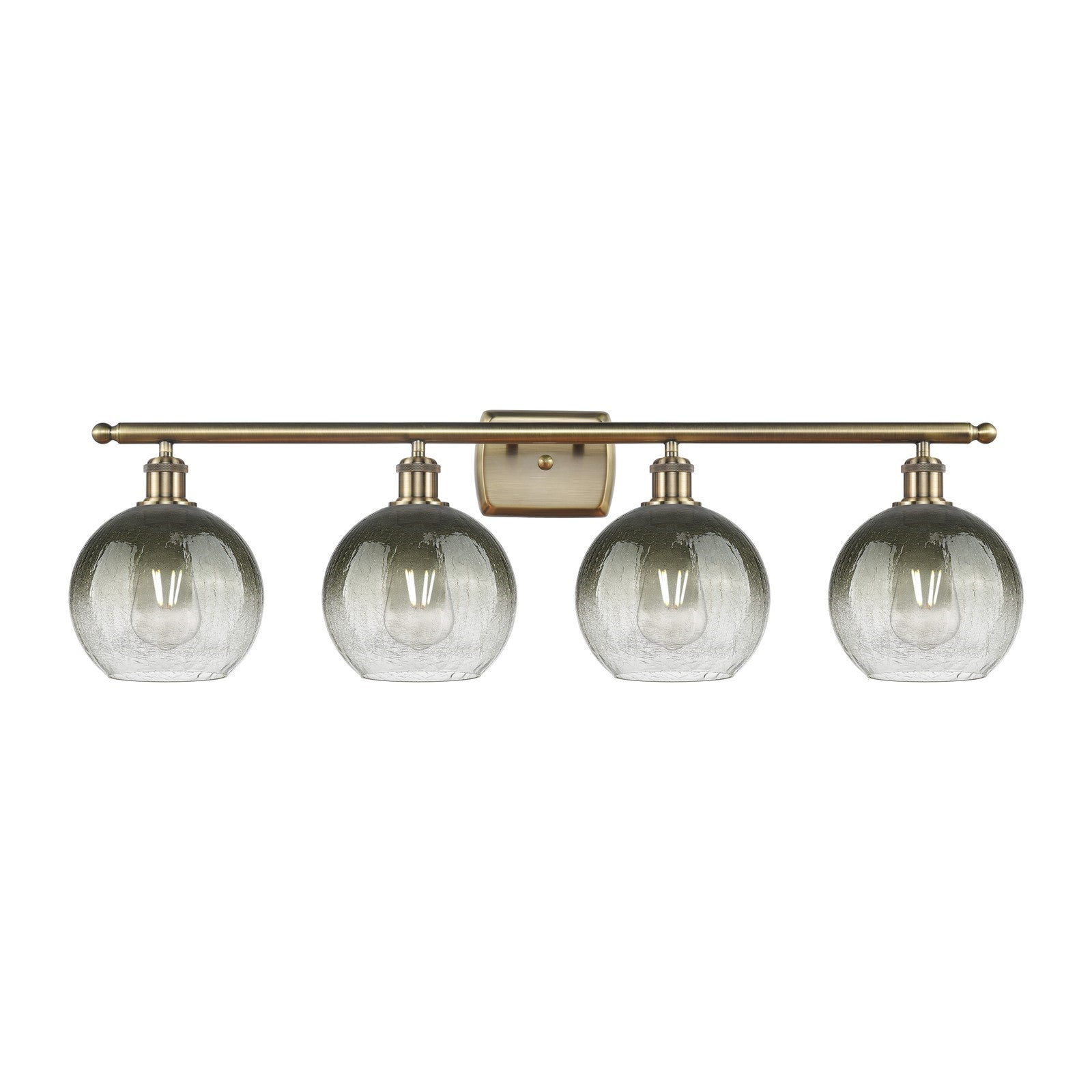 Innovations Brookhaven Globe 38in 4-Light Bath Vanity Light | Industrial Antique Brass Steel and Slate Glass | Damp-Rated | Model 516-4W-AB-G483-8SL