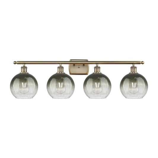 Innovations Brookhaven Globe 38in 4-Light Bath Vanity Light | Industrial Antique Brass Steel and Slate Glass | Damp-Rated | Model 516-4W-AB-G483-8SL