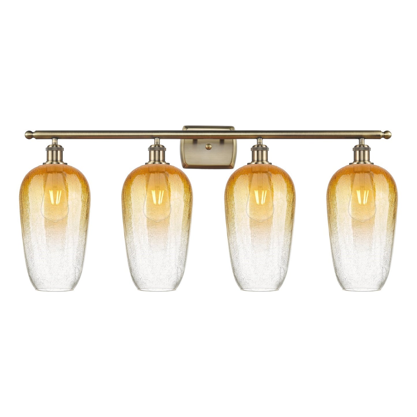 Innovations Brookhaven Flute 37in 4-Light Bath Vanity Light | Industrial Antique Brass Steel and Amber Glass | Bathroom Vanity | Model 516-4W-AB-G484-7AM