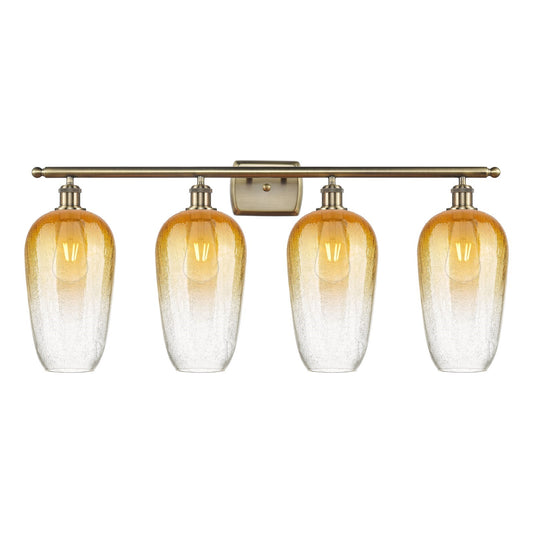 Innovations Brookhaven Flute 37in 4-Light Bath Vanity Light | Industrial Antique Brass Steel and Amber Glass | Bathroom Vanity | Model 516-4W-AB-G484-7AM