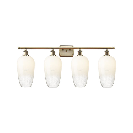 Innovations Brookhaven Flute 37in 4-Light Bath Vanity Light | Industrial Antique Brass Steel and Opal Glass | Bathroom Vanity | Model 516-4W-AB-G484-7OP