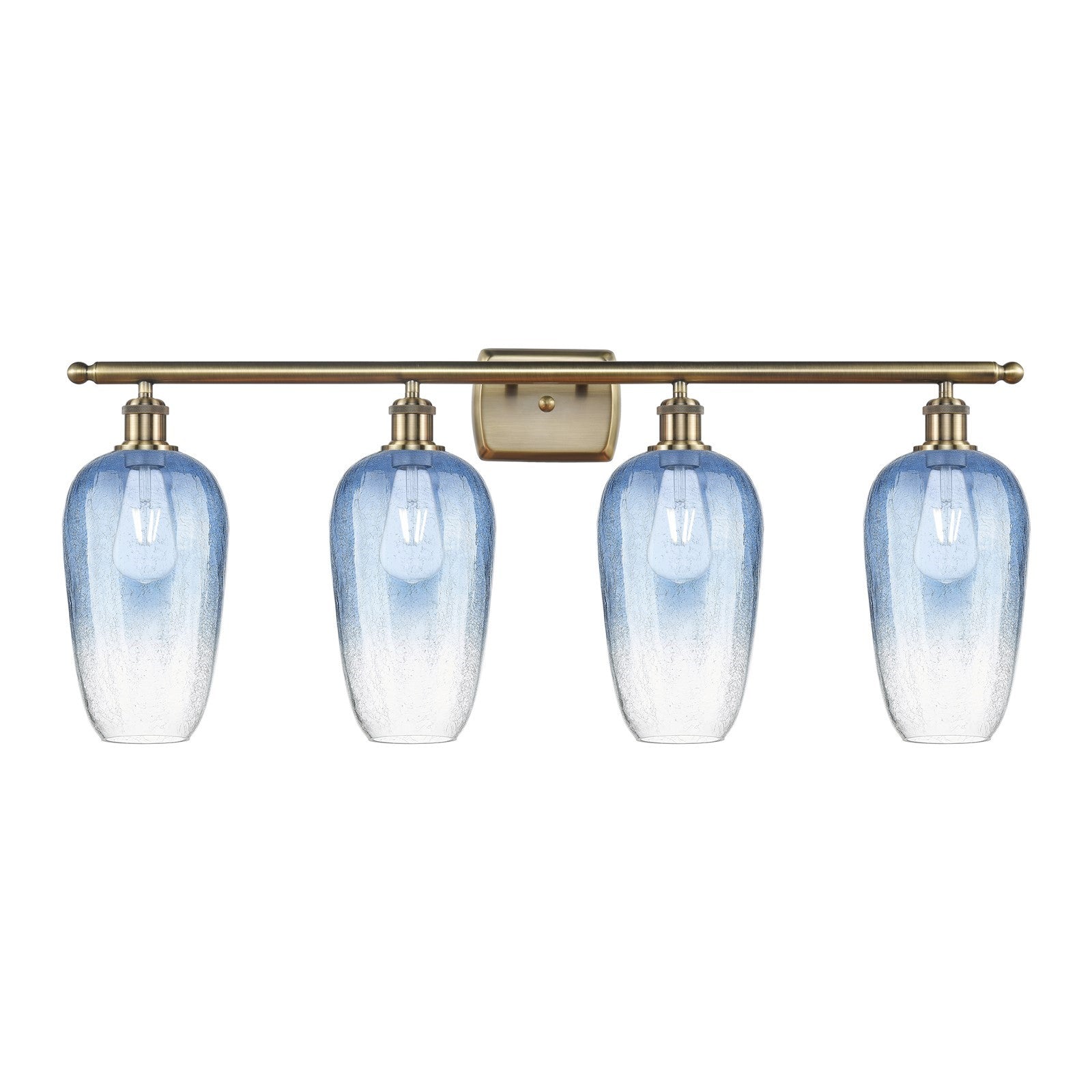 Innovations Brookhaven Flute 37in 4-Light Bath Vanity | Industrial Modern Antique Brass Steel and Sapphire Blue Glass | Model 516-4W-AB-G484-7SB