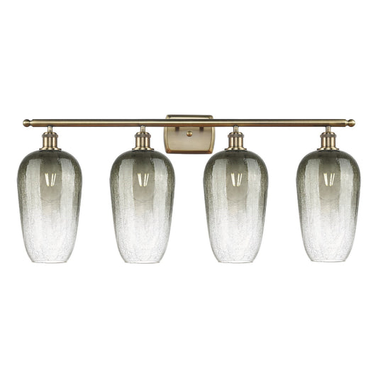Innovations Brookhaven Flute 37in 4-Light Bath Vanity Light | Industrial Antique Brass Steel and Slate Glass | Bathroom Vanity | Model 516-4W-AB-G484-7SL