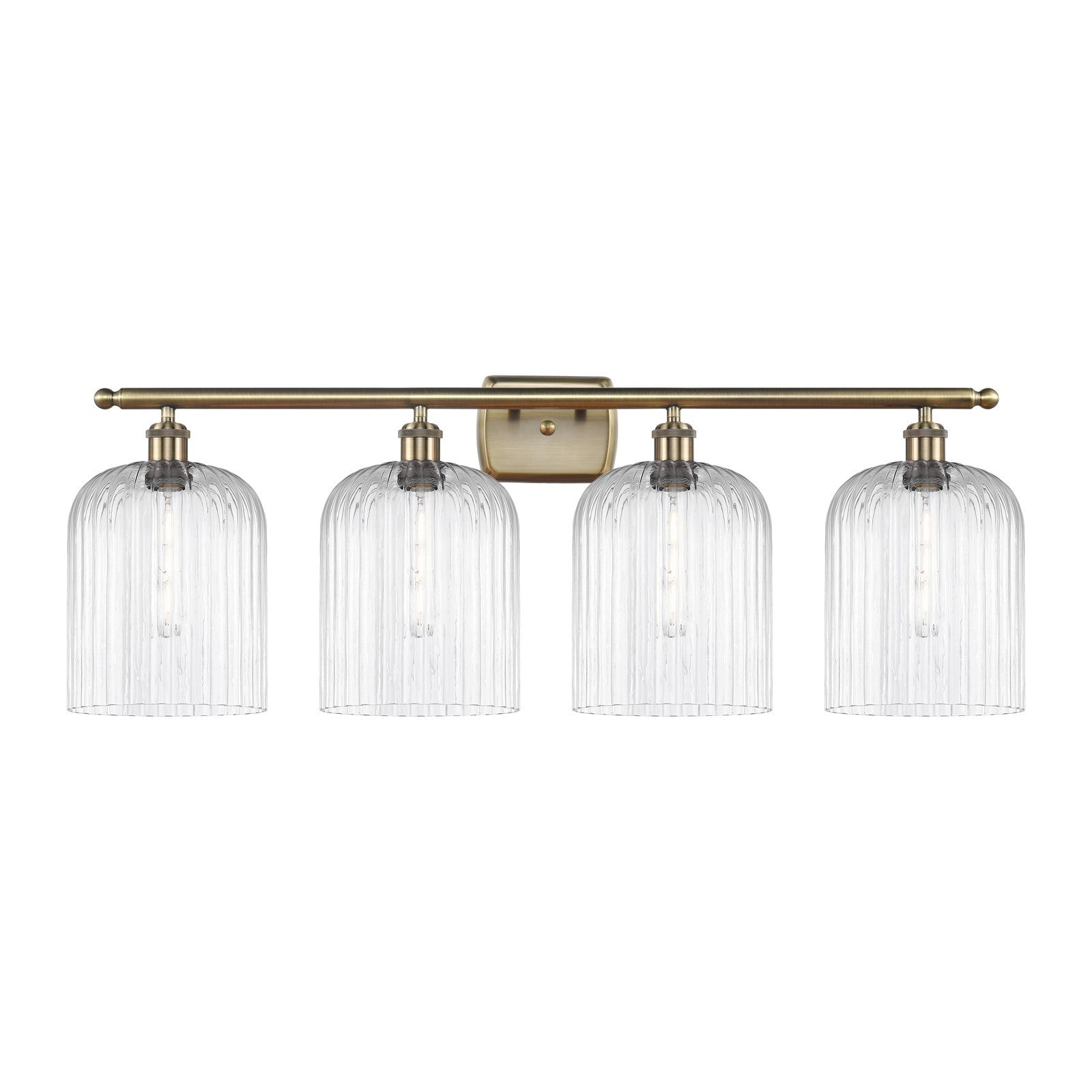 Innovations Bridal Veil 35in 4-Light Bath Vanity | Art Nouveau Industrial Antique Brass and Clear Ribbed Glass | Bathroom | Model 516-4W-AB-G559-8CL