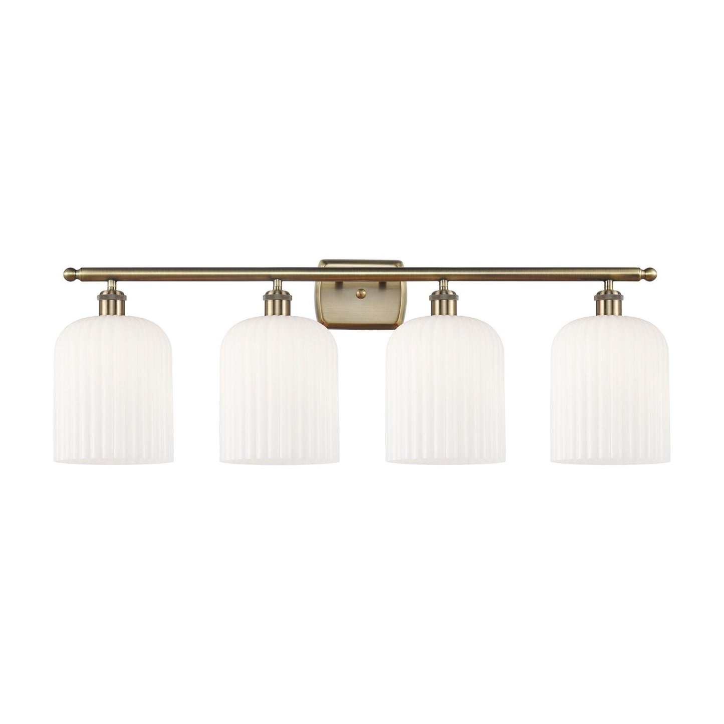 Innovations Bridal Veil 35in 4-Light Bath Vanity Light | Art Nouveau Industrial Antique Brass and Gloss White Ribbed Glass | Model 516-4W-AB-G559-8GWH