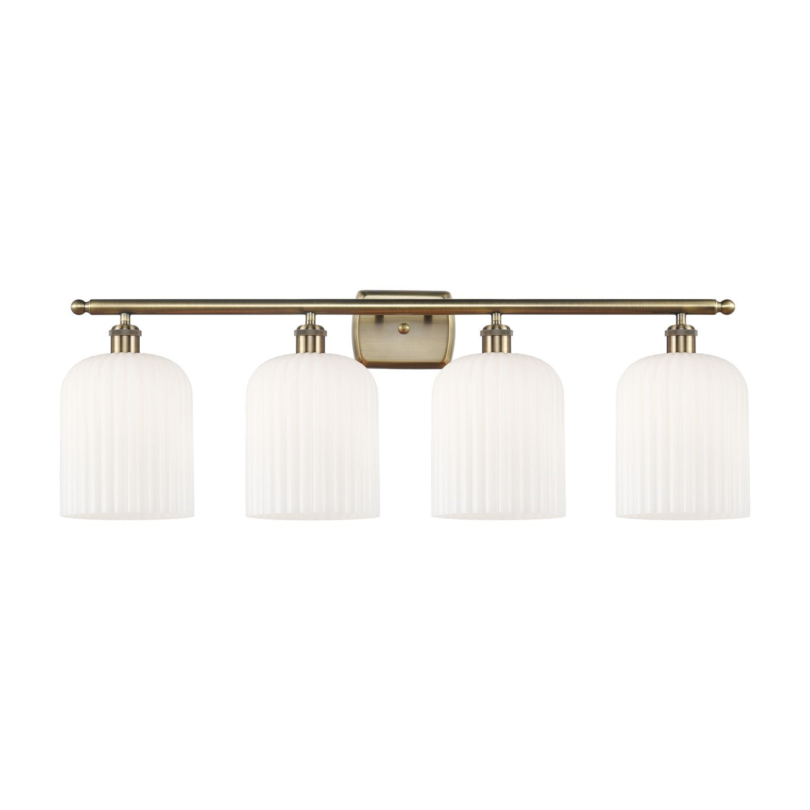 Innovations Bridal Veil 35in 4-Light Bath Vanity Light | Art Nouveau Industrial Antique Brass and Gloss White Ribbed Glass | Model 516-4W-AB-G559-8GWH
