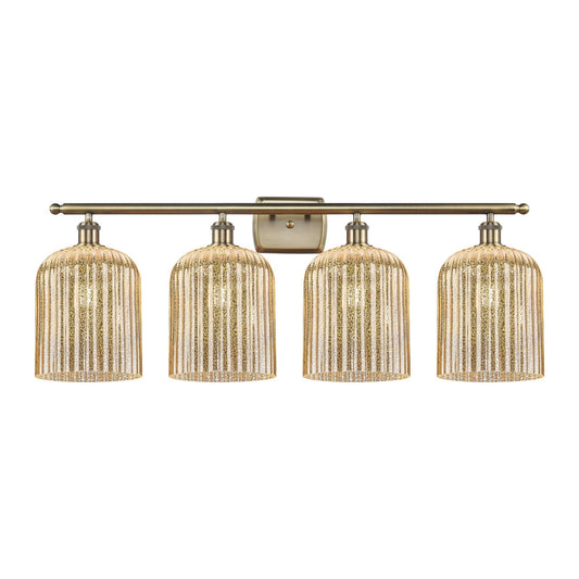 Innovations Bridal Veil 35in 4-Light Bath Vanity | Art Nouveau Antique Brass Steel and Mercury Ribbed Glass | Bathroom Vanity | Model 516-4W-AB-G559-8ME