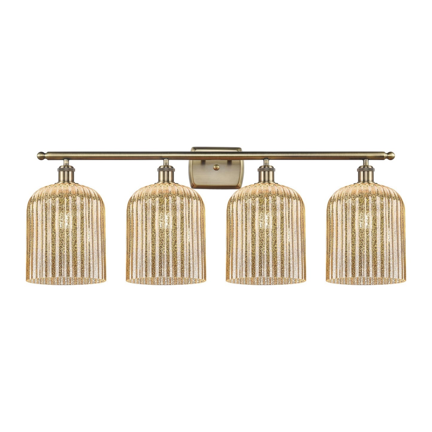Innovations Bridal Veil 35in 4-Light Bath Vanity | Art Nouveau Antique Brass Steel and Mercury Ribbed Glass | Bathroom Vanity | Model 516-4W-AB-G559-8ME
