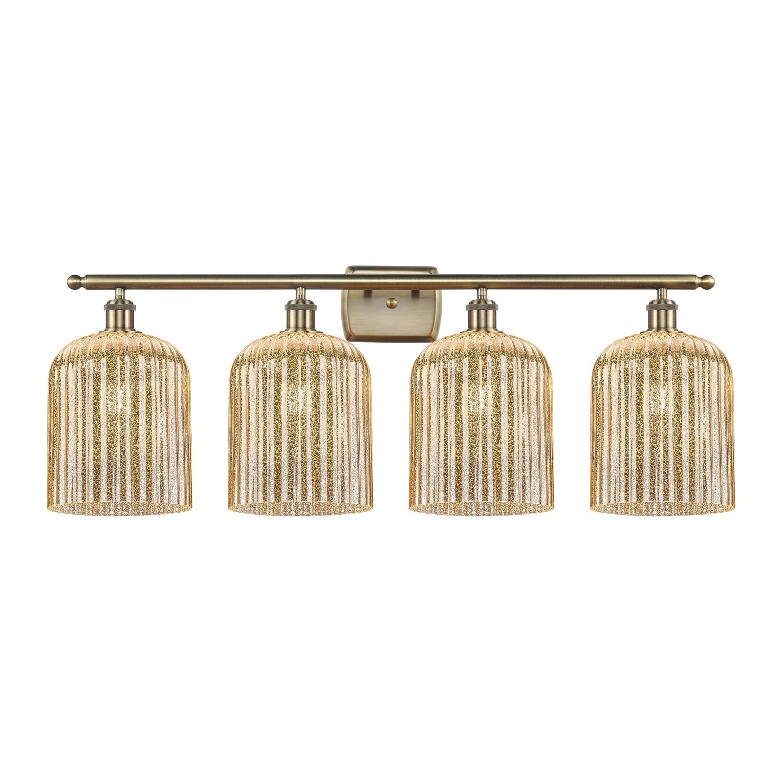 Innovations Bridal Veil 35in 4-Light Bath Vanity | Art Nouveau Antique Brass Steel and Mercury Ribbed Glass | Bathroom Vanity | Model 516-4W-AB-G559-8ME