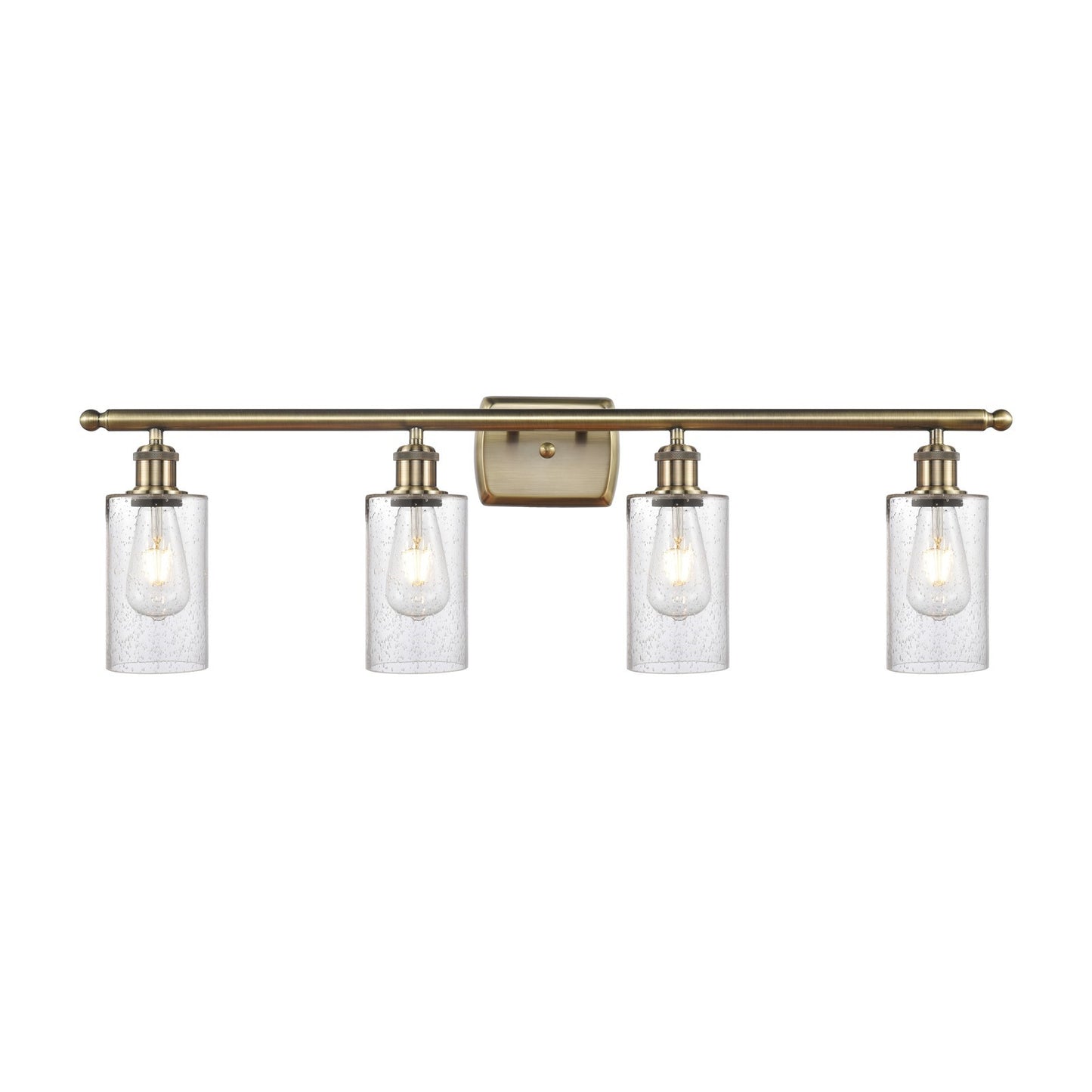 Innovations Clymer 34in 4-Light Bath Vanity Light | Art Nouveau Antique Brass Steel and Seedy Glass | Bathroom Vanity | 34 x 10 x 6 | Model 516-4W-AB-G804