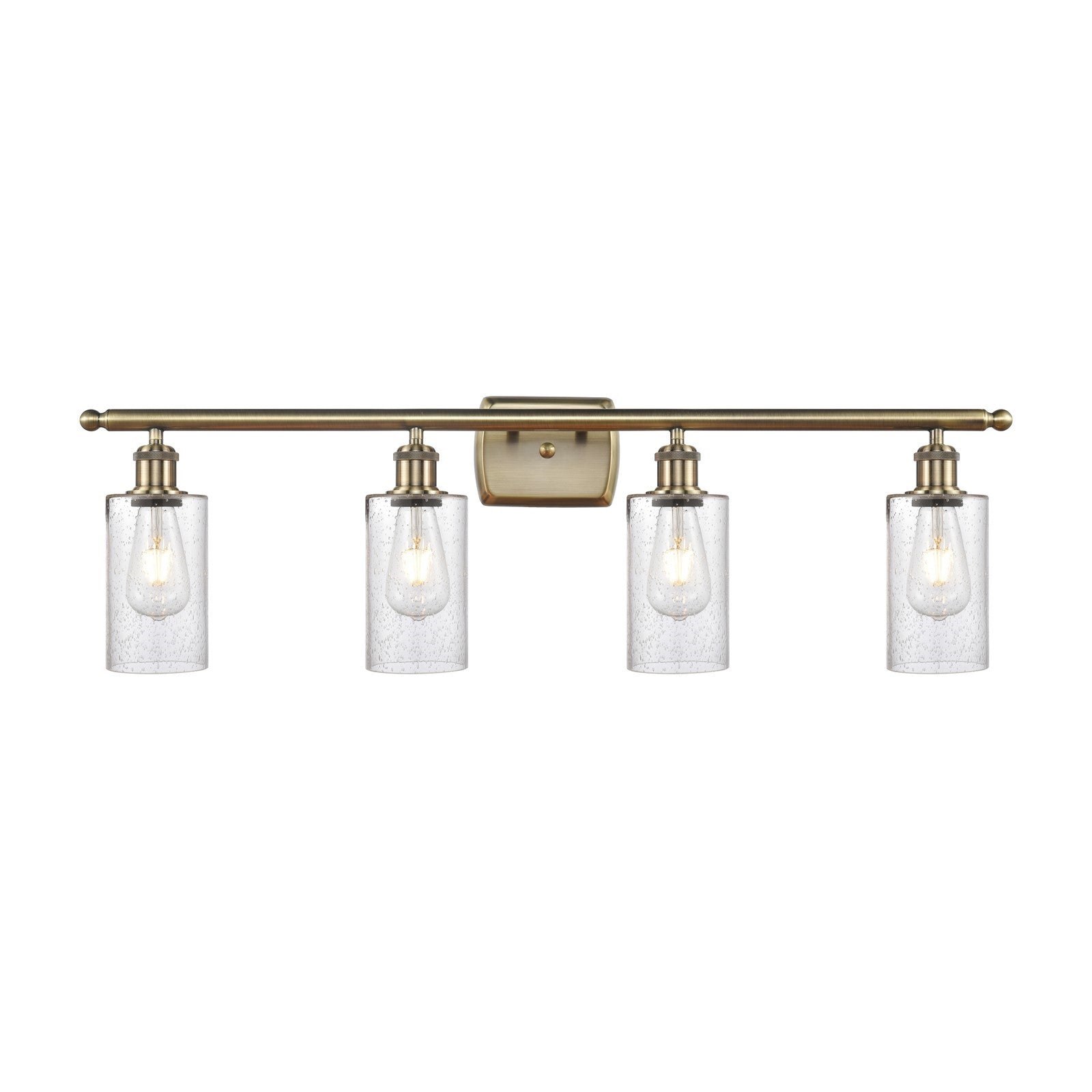 Innovations Clymer 34in 4-Light Bath Vanity Light | Art Nouveau Antique Brass Steel and Seedy Glass | Bathroom Vanity | 34 x 10 x 6 | Model 516-4W-AB-G804