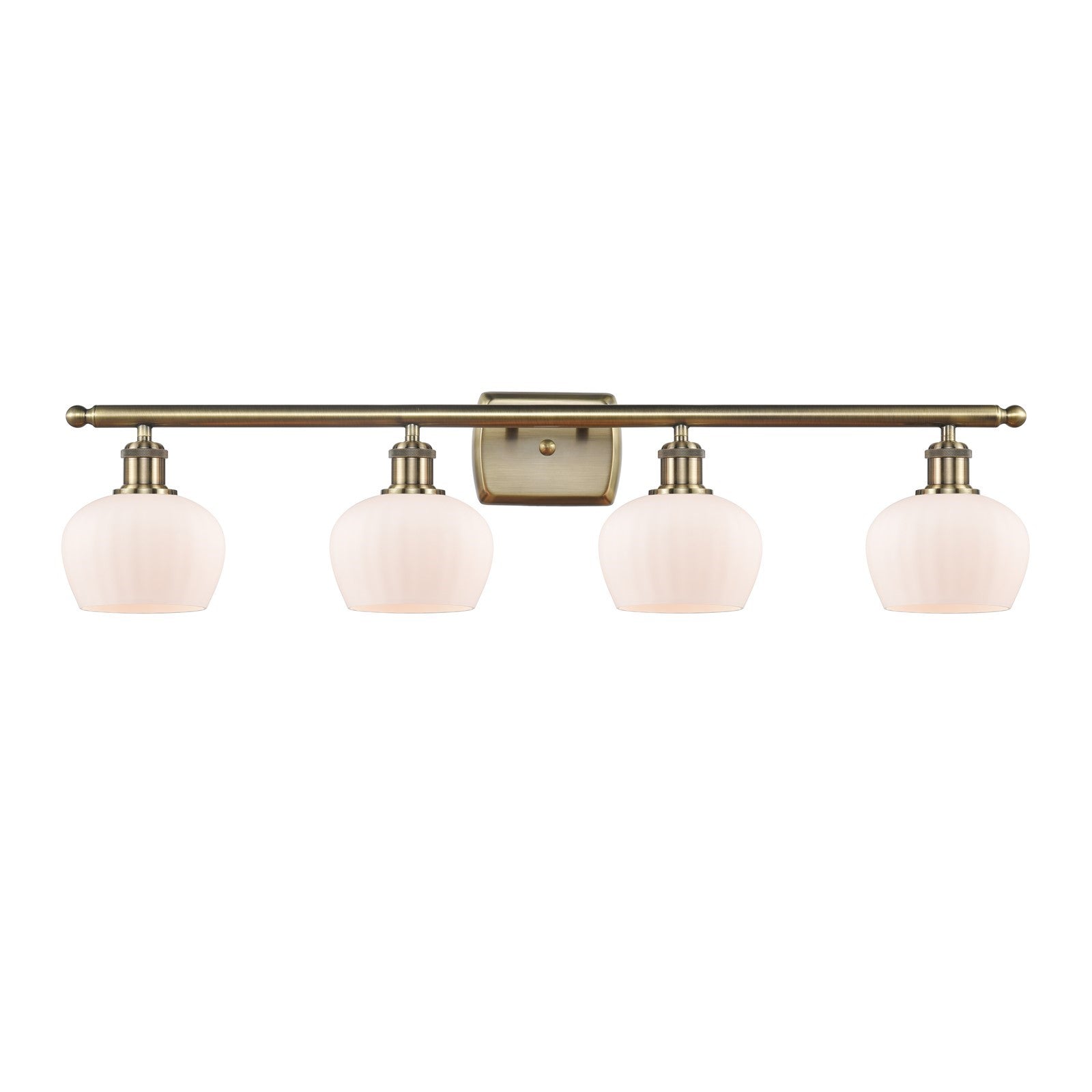 Innovations Fenton 36.5in 4-Light Bath Vanity Light | Industrial Antique Brass Steel and Matte White Ribbed Glass | Bathroom Vanity | Model 516-4W-AB-G91