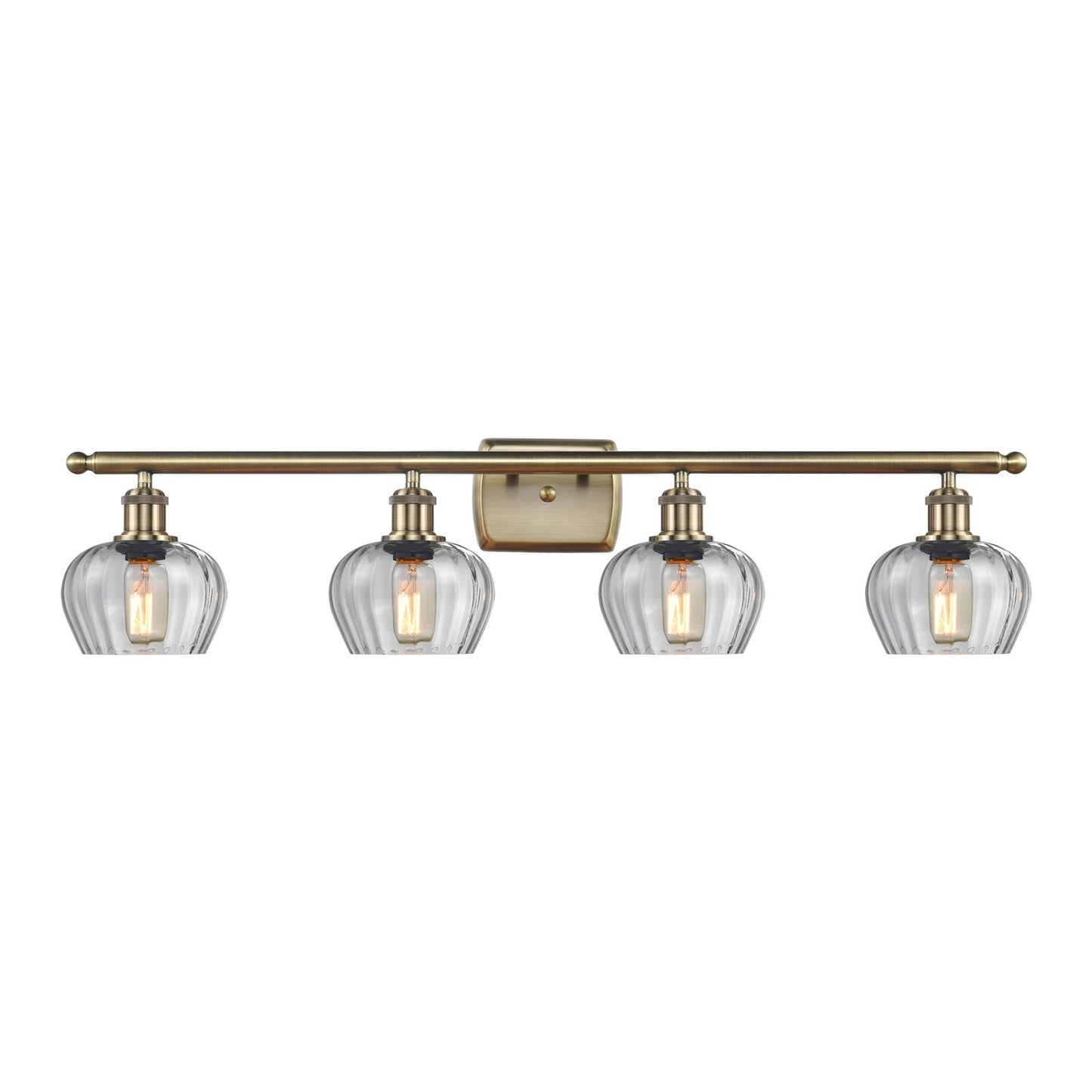 Innovations Fenton 37in 4-Light Bath Vanity Light | Industrial Antique Brass Steel and Clear Ribbed Glass | Bathroom Vanity | 36.5 x | Model 516-4W-AB-G92