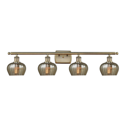 Innovations Fenton 37in 4-Light Bath Vanity Light | Industrial Antique Brass and Mercury Glass | Bathroom Vanity | 36.5 x 8.5 x 7.38 | Model 516-4W-AB-G96