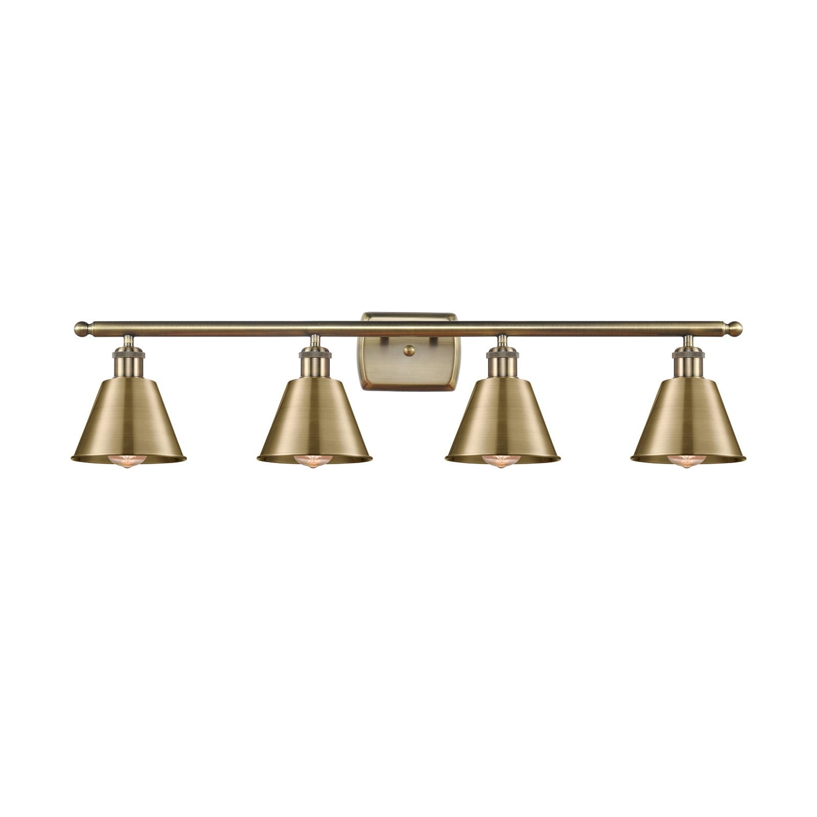 Innovations Smithfield 37in 4-Light Bath Vanity Light | Industrial Antique Brass Steel and Cast Brass Metal Shade | Bathroom Vanity | Model 516-4W-AB-M8