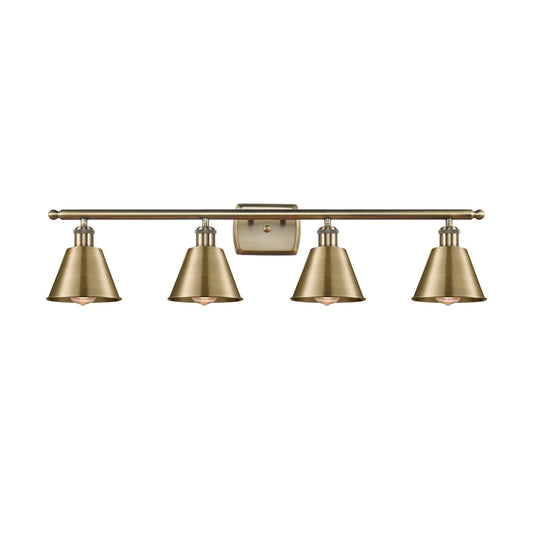 Innovations Smithfield 37in 4-Light Bath Vanity | Industrial Farmhouse Antique Brass Steel and Cast Brass with Antique Brass | Model 516-4W-AB-M8-LED