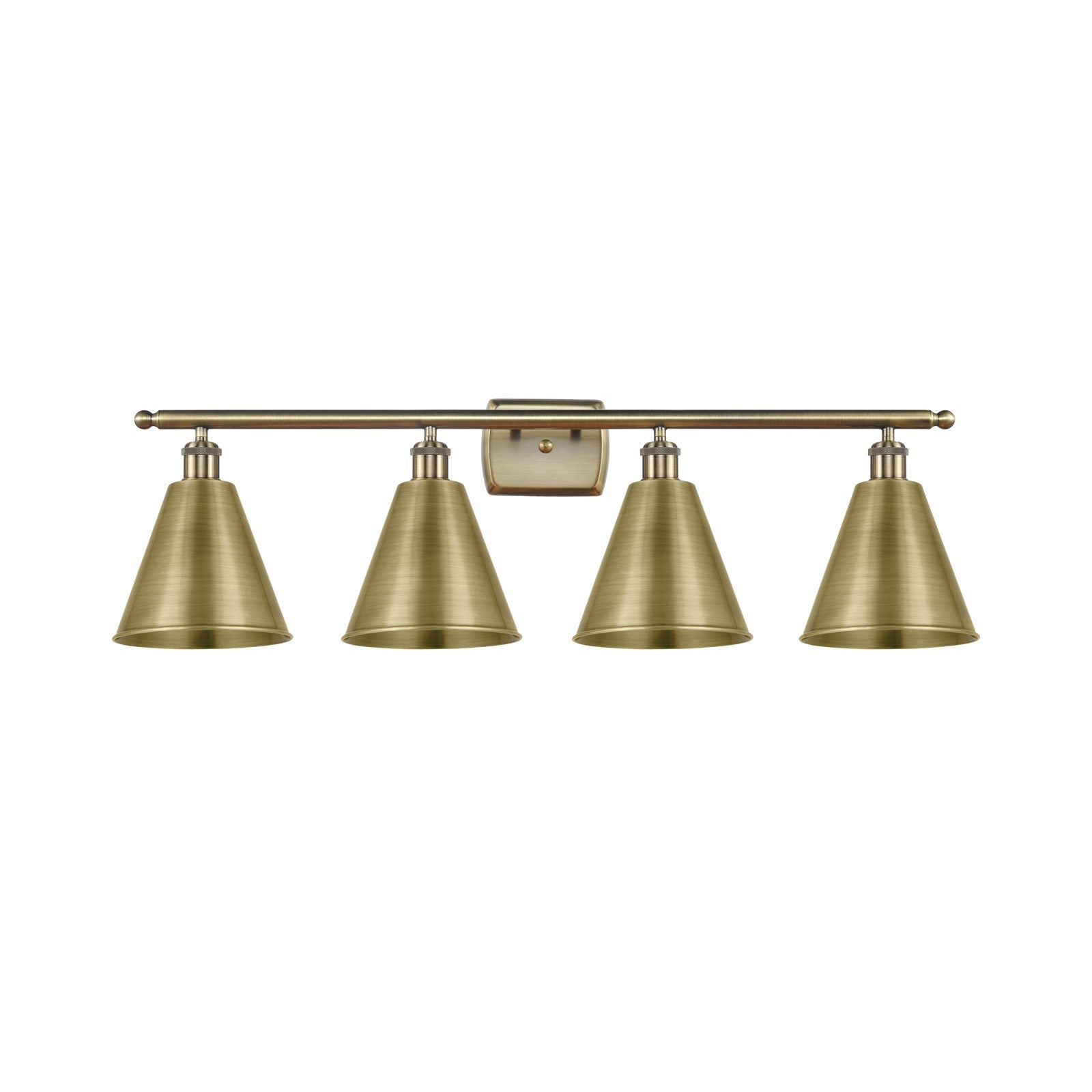Innovations Berkshire 38in 4-Light Bath Vanity Light | Industrial Antique Brass Steel and Cast Brass Metal Shade | Bathroom | Model 516-4W-AB-MBC-8-AB