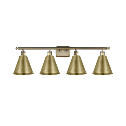 Innovations Berkshire 38in 4-Light Bath Vanity Light | Industrial Antique Brass Steel and Cast Brass with Antique Brass | Model 516-4W-AB-MBC-8-AB-LED