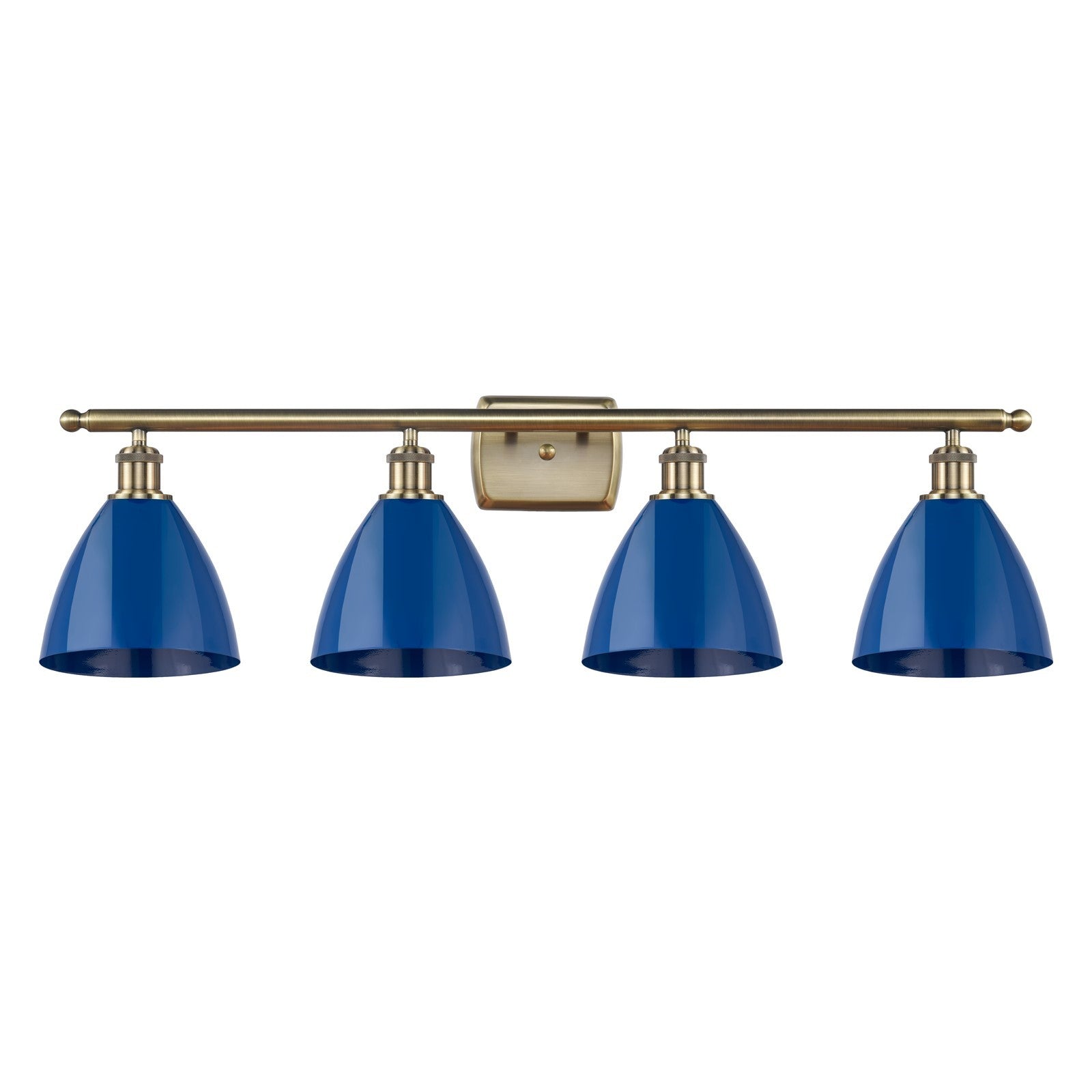 Innovations Plymouth 37.5in 4-Light Bath Vanity Light | Industrial Antique Brass and Matte Blue Metal | Kitchen Island & | Model 516-4W-AB-MBD-75-BL-LED