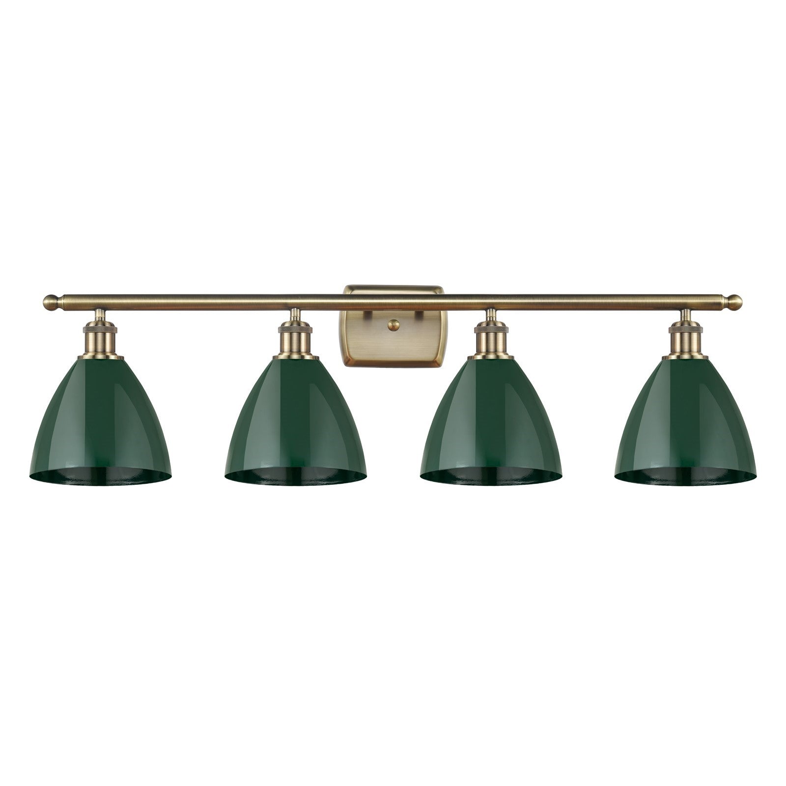 Innovations Plymouth 38in 4-Light Bath Vanity Light | Industrial Antique Brass and Matte Green Metal Shade | Bathroom | Model 516-4W-AB-MBD-75-GR-LED