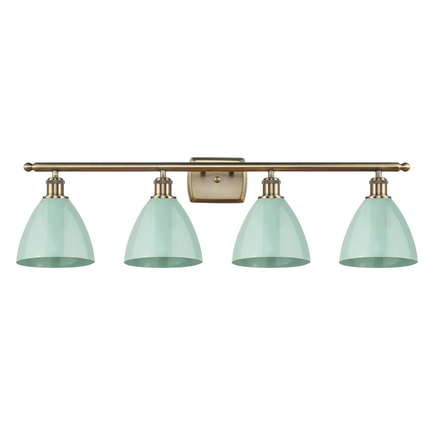 Innovations Plymouth 38in 4-Light Bath Vanity Light | Industrial Antique Brass and Matte Seafoam Metal | Bathroom Vanity | Model 516-4W-AB-MBD-75-SF-LED