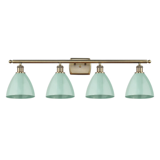 Innovations Plymouth 38in 4-Light Bath Vanity Light | Industrial Antique Brass and Matte Seafoam Metal | Bathroom Vanity | Model 516-4W-AB-MBD-75-SF-LED