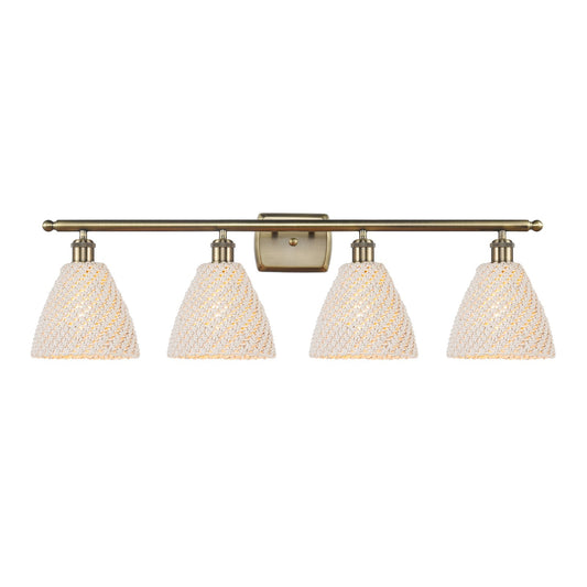 Innovations Bristol Natural 38in 4-Light Bath Vanity Light | Industrial Antique Brass Steel and Natural Fiber Shade | Model 516-4W-AB-NBD-75-NAT