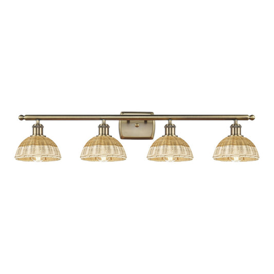 Innovations Bristol Natural II 38in 4-Light Bath Vanity Light | Industrial Antique Brass Steel and Natural Fiber Dome Shade | Model 516-4W-AB-NBD2-75-NAT
