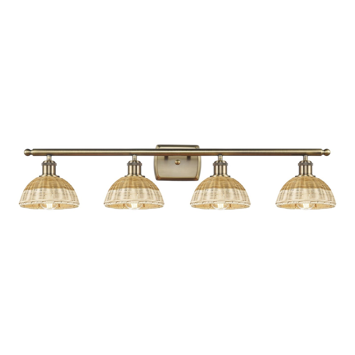 Innovations Bristol Natural II 38in 4-Light Bath Vanity Light | Industrial Antique Brass Steel and Natural Fiber Dome Shade | Model 516-4W-AB-NBD2-75-NAT
