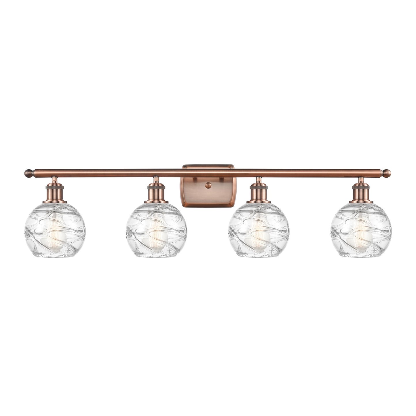 Innovations Athens Deco Swirl 36in 4-Light Bath Vanity Light | Industrial Antique Copper Steel and Clear Glass | Bathroom | Model 516-4W-AC-G1213-6CL