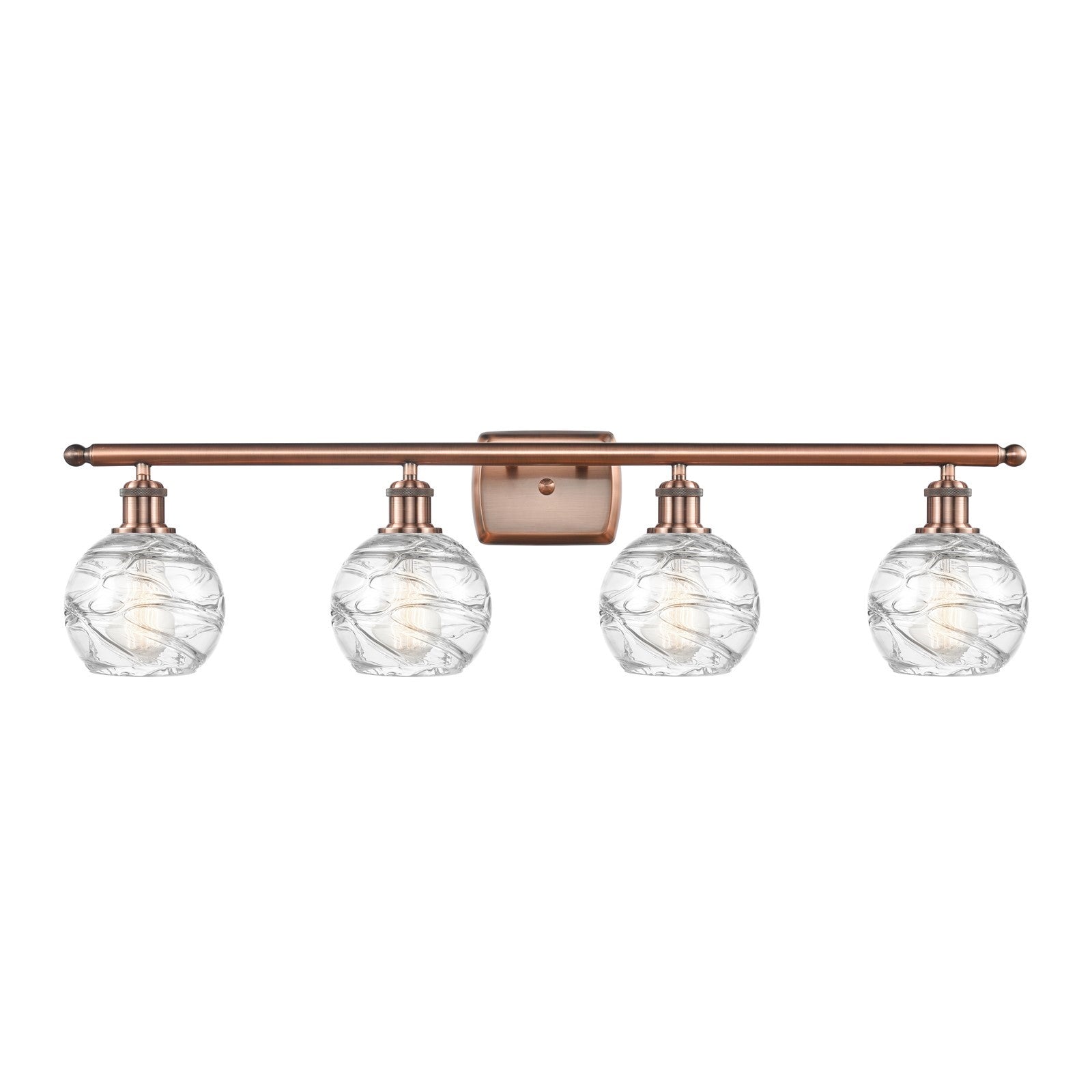 Innovations Athens Deco Swirl 36in 4-Light Bath Vanity Light | Industrial Antique Copper Steel and Clear Glass | Bathroom | Model 516-4W-AC-G1213-6CL