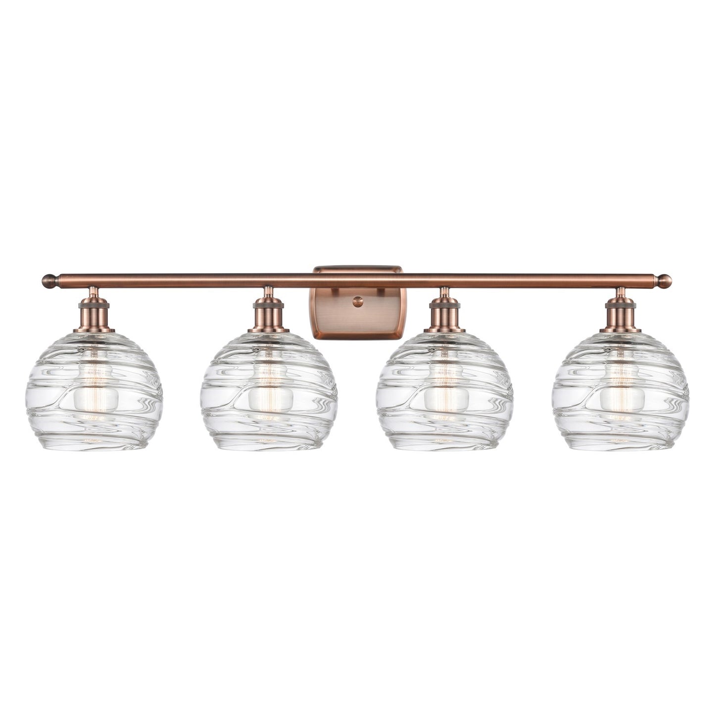 Innovations Athens Deco Swirl 38in 4-Light Bath Vanity Light | Industrial Antique Copper and Clear Deco Swirl Glass | Bathroom | Model 516-4W-AC-G1213-8CL