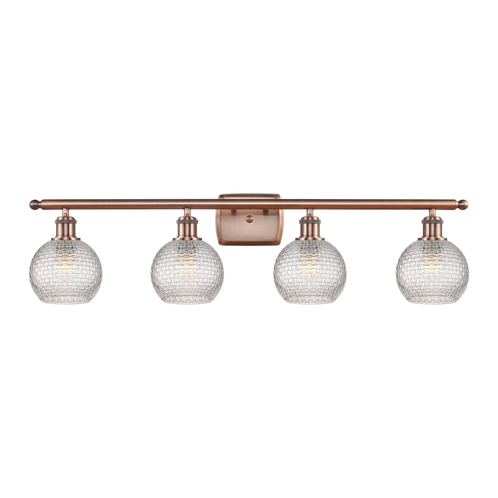 Innovations Athens 36in 4-Light Bath Vanity Light | Modern Farmhouse Antique Copper Steel and Clear Basket Weave Glass | Model 516-4W-AC-G122C-6CL