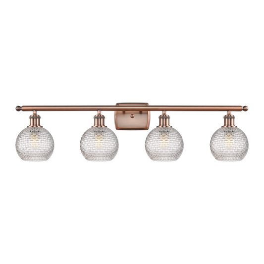 Innovations Athens 36in 4-Light Bath Vanity Light | Modern Farmhouse Antique Copper Steel and Clear Basket Weave Glass | Model 516-4W-AC-G122C-6CL