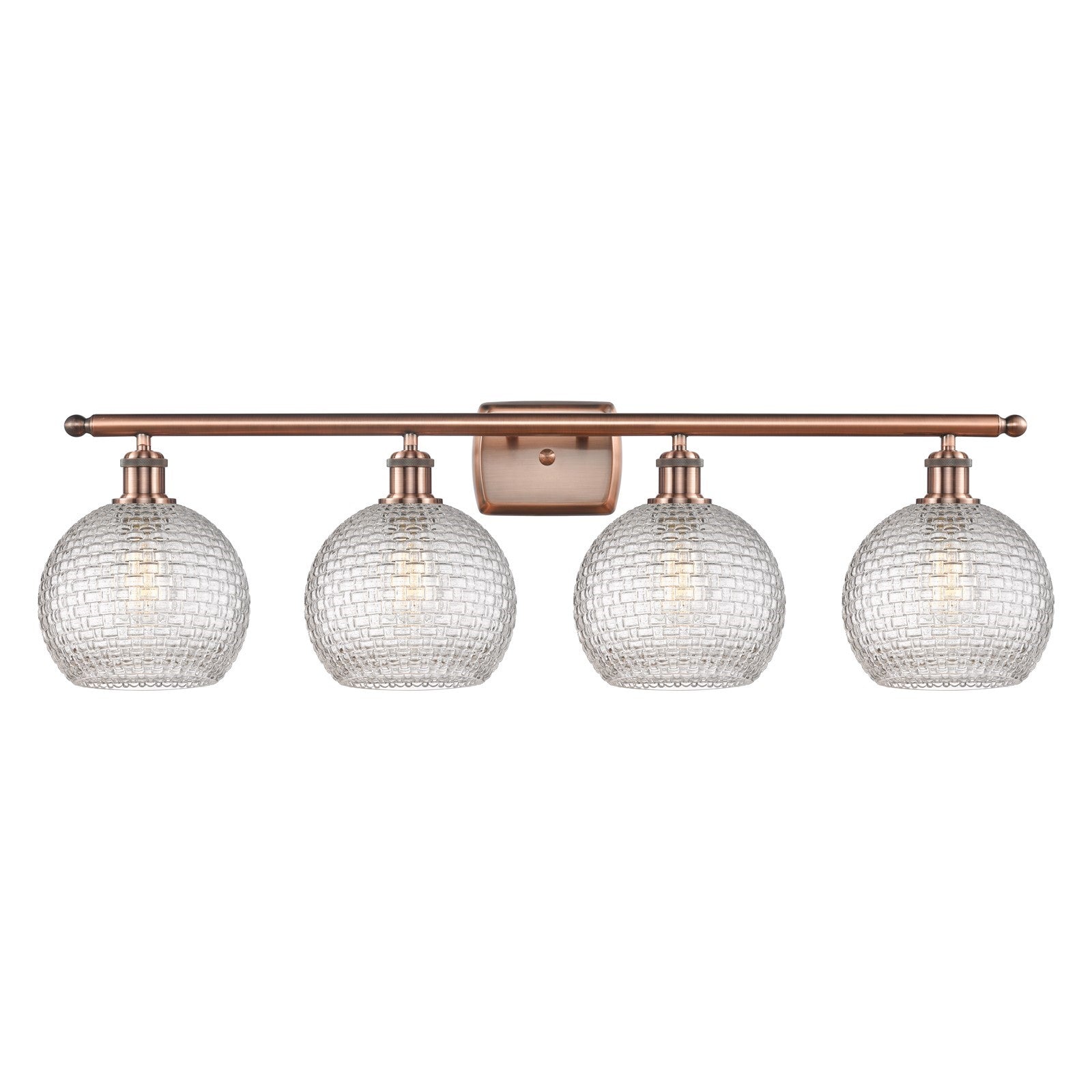 Innovations Athens 38in 4-Light Bath Vanity Light | Modern Farmhouse Antique Copper Steel and Clear Basket Weave Glass | Model 516-4W-AC-G122C-8CL