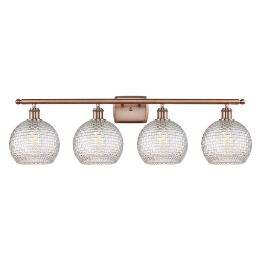 Innovations Athens 38in 4-Light Bath Vanity Light | Modern Farmhouse Antique Copper Steel and Clear Basket Weave Glass | Model 516-4W-AC-G122C-8CL