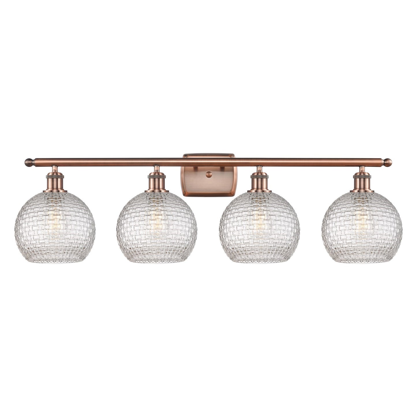 Innovations Athens 38in 4-Light Bath Vanity Light | Modern Farmhouse Antique Copper Steel and Clear Basket Weave Glass | Model 516-4W-AC-G122C-8CL