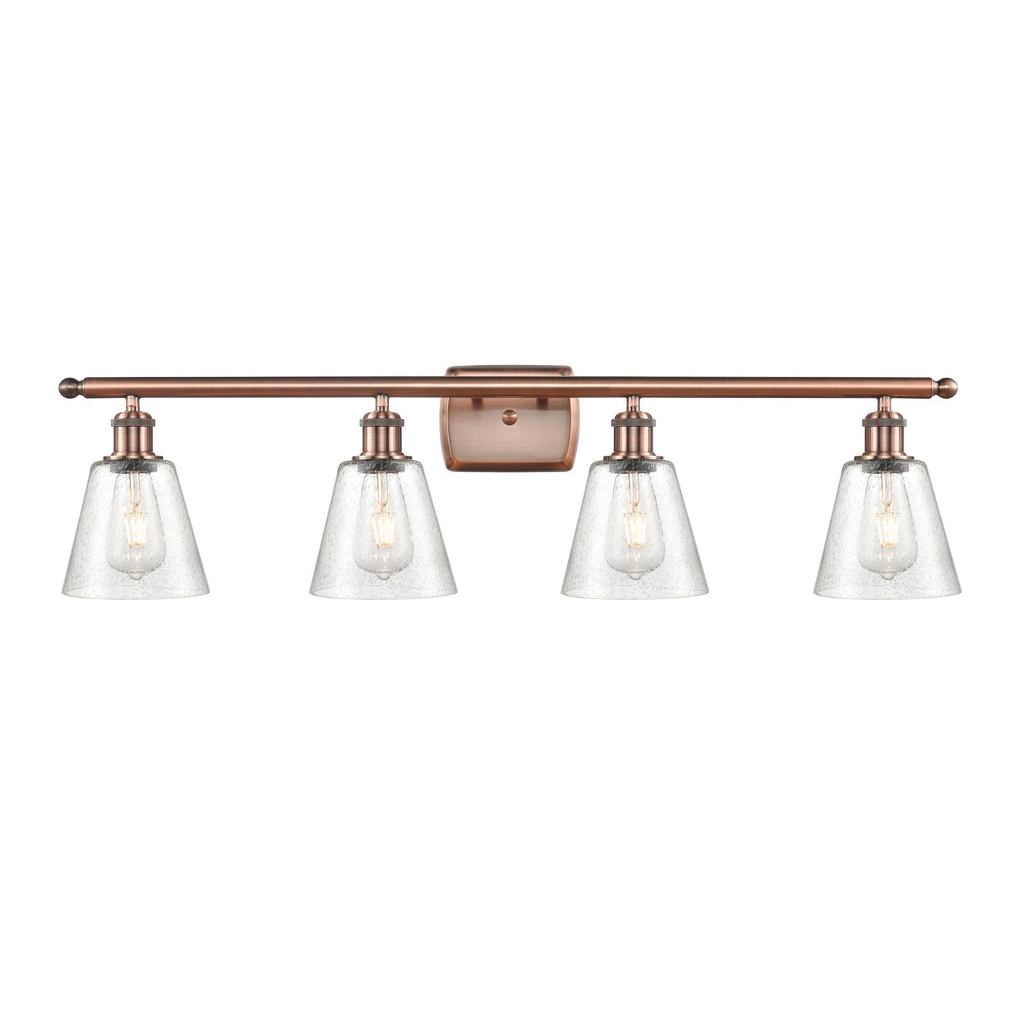 Innovations Caton 36in 4-Light Bath Vanity Light | Industrial Antique Copper Steel and Frosted Glass | Bathroom Vanity | 36 x 7.12 | Model 516-4W-AC-G454