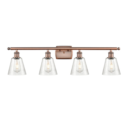 Innovations Caton 36in 4-Light Bath Vanity Light | Industrial Antique Copper Steel and Frosted Glass | Bathroom Vanity | 36 x 7.12 | Model 516-4W-AC-G454