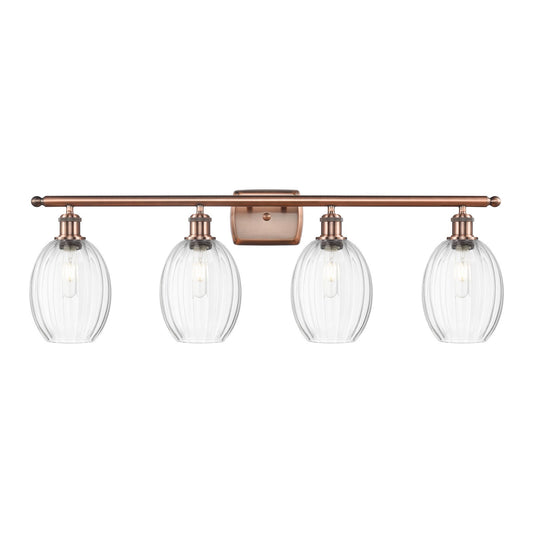 Innovations Preston Bulb 36in 4-Light Bath Vanity Light | Industrial Antique Copper and Clear Glass | Damp Rated Bathroom | Model 516-4W-AC-G459-6CL
