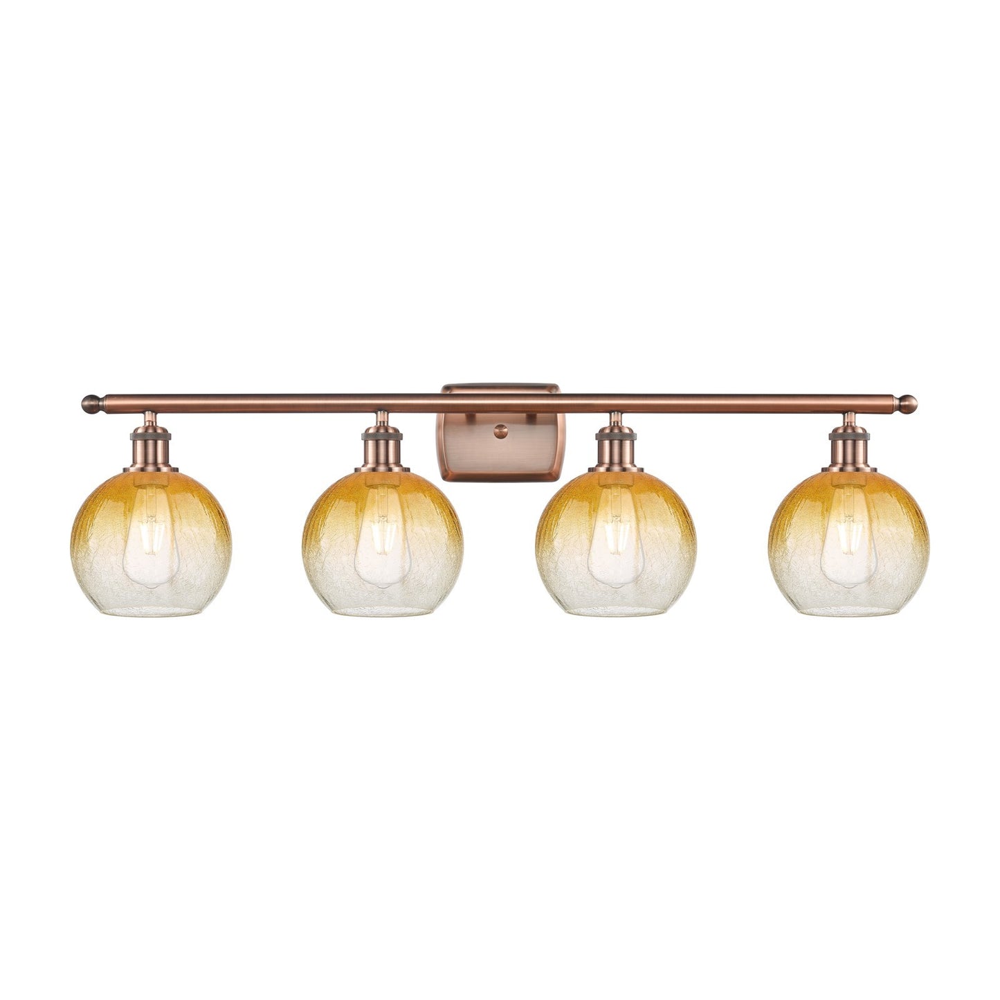 Innovations Brookhaven Globe 38in 4-Light Bath Vanity Light | Industrial Antique Copper Steel and Amber Glass | Bathroom Vanity | Model 516-4W-AC-G483-8AM
