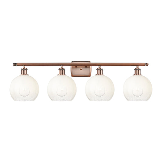 Innovations Brookhaven Globe 38in 4-Light Bath Vanity Light | Industrial Antique Copper Steel and Opal Glass | Bathroom Vanity | Model 516-4W-AC-G483-8OP