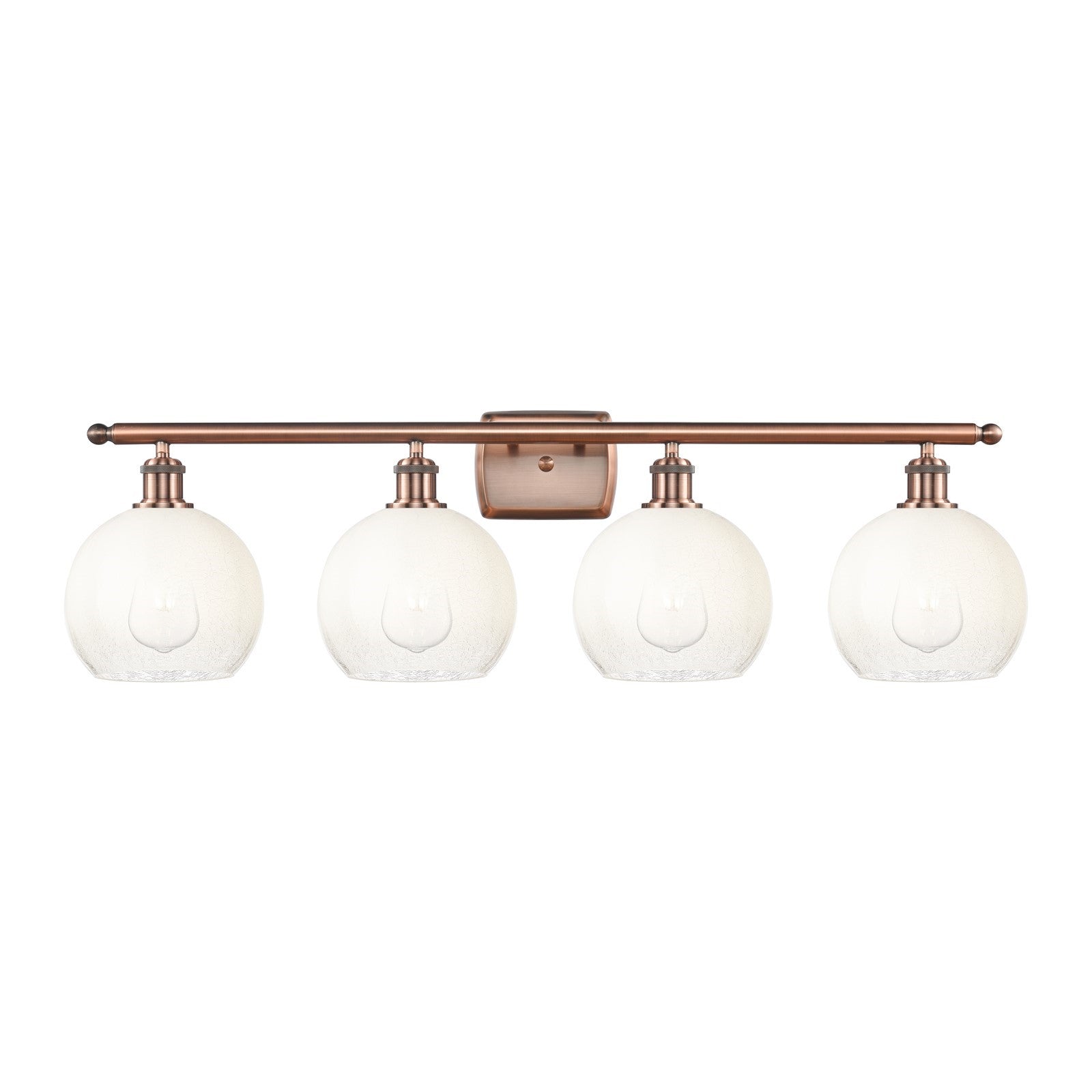 Innovations Brookhaven Globe 38in 4-Light Bath Vanity Light | Industrial Antique Copper Steel and Opal Glass | Bathroom Vanity | Model 516-4W-AC-G483-8OP