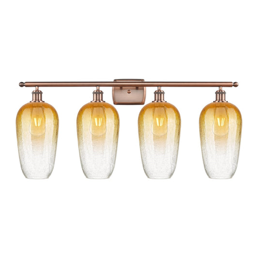Innovations Brookhaven Flute 37in 4-Light Bath Vanity Light | Industrial Antique Copper and Amber Glass | Bathroom Vanity | 37 | Model 516-4W-AC-G484-7AM