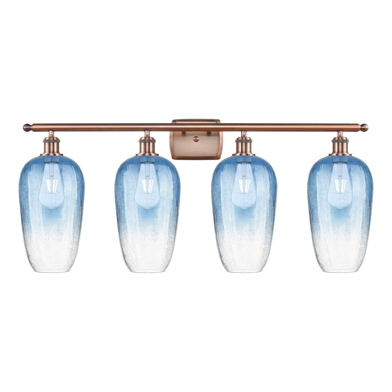 Innovations Brookhaven Flute 37in 4-Light Bath Vanity | Industrial Modern Contempo Antique Copper Steel and Sapphire Blue Glass | Model 516-4W-AC-G484-7SB