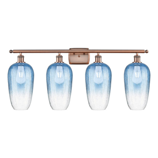 Innovations Brookhaven Flute 37in 4-Light Bath Vanity | Industrial Modern Contempo Antique Copper Steel and Sapphire Blue Glass | Model 516-4W-AC-G484-7SB