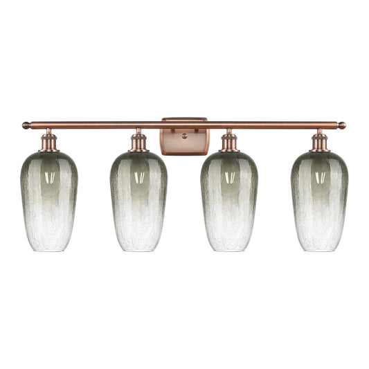 Innovations Brookhaven Flute 37in 4-Light Bath Vanity Light | Industrial Antique Copper Steel and Slate Glass | Damp Rated | Model 516-4W-AC-G484-7SL