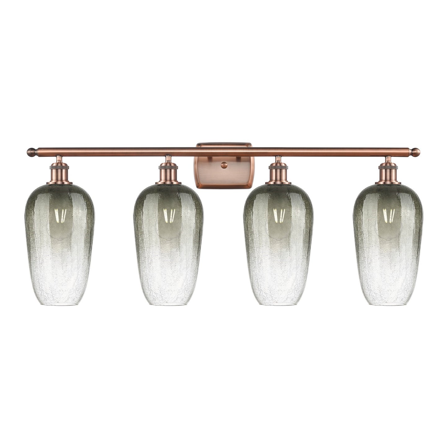 Innovations Brookhaven Flute 37in 4-Light Bath Vanity Light | Industrial Antique Copper Steel and Slate Glass | Damp Rated | Model 516-4W-AC-G484-7SL